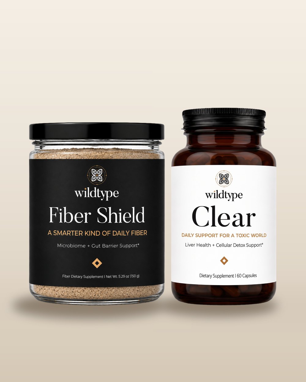 The WildType Plastic Defense Kit: the Fiber Shield jar and the Clear bottle